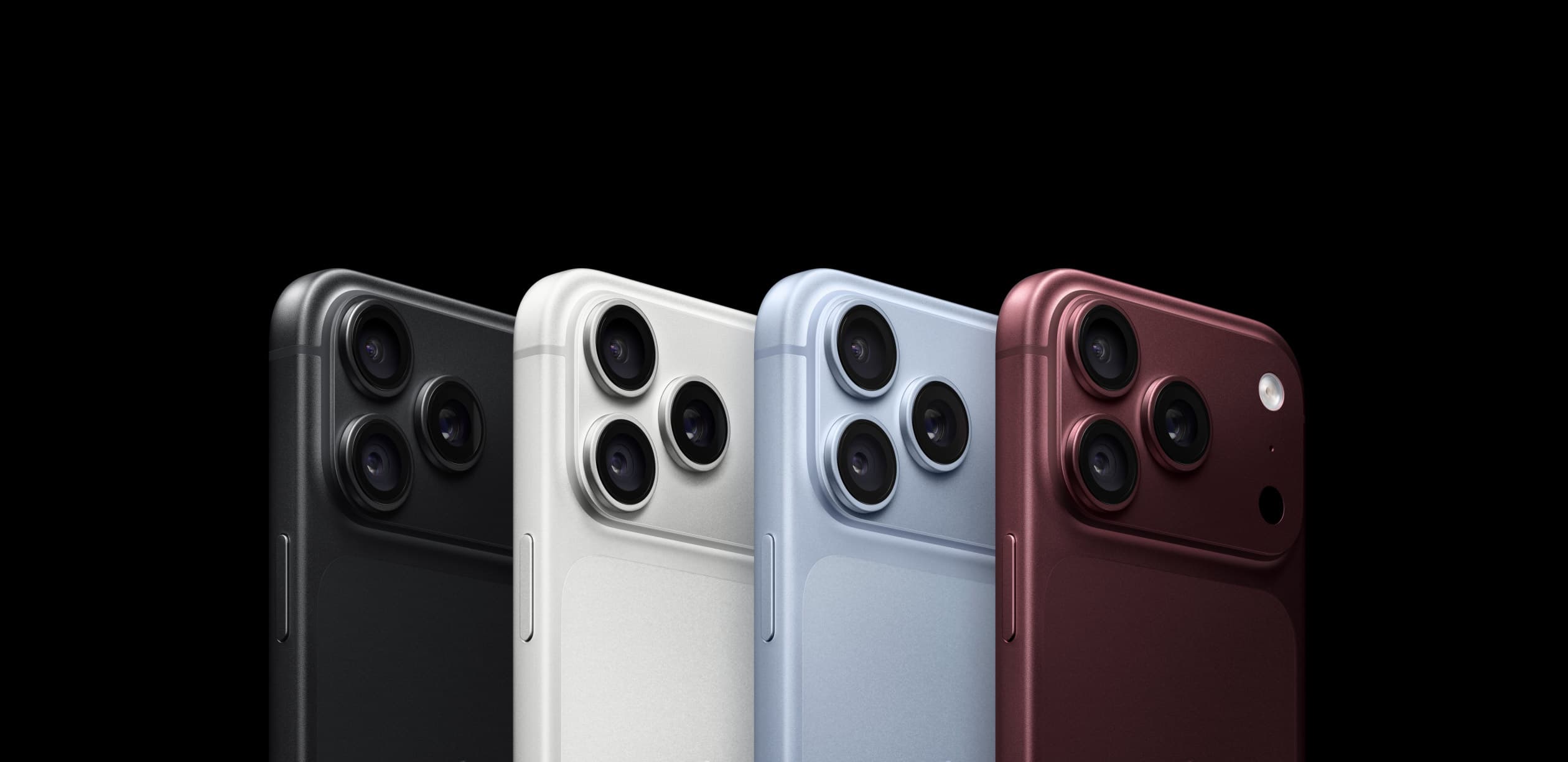iPhone 18 Pro Max nas cores preto, prateado, glacial e bordô